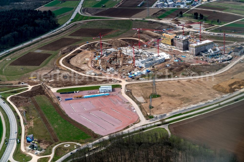 Aerial image Rust - Construction for the new building of the spa and swimming pool at the swimming pool of Recreation Europa-Park in Rust in the state Baden-Wuerttemberg