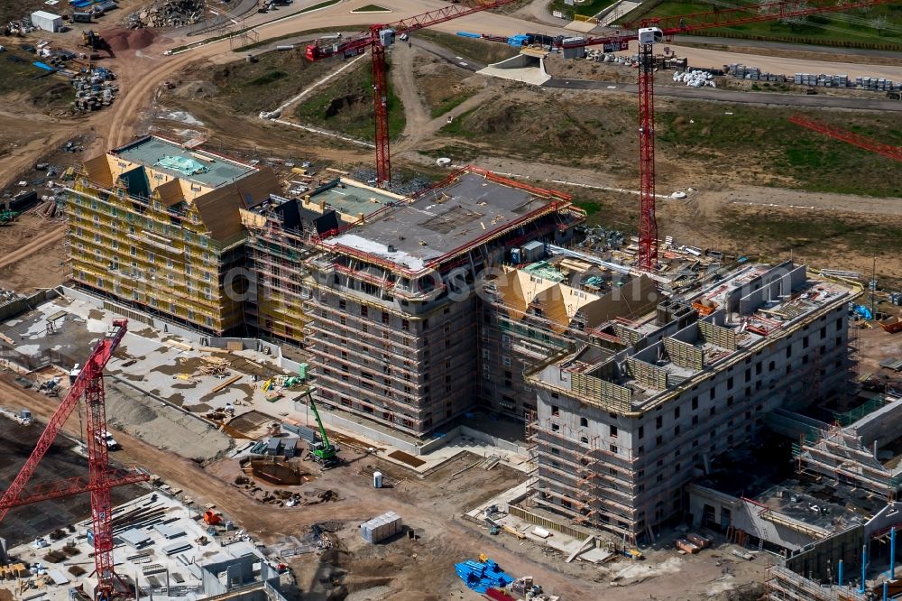 Aerial image Rust - Construction for the new building of the spa and swimming pool at the swimming pool of Recreation Europa-Park in Rust in the state Baden-Wuerttemberg