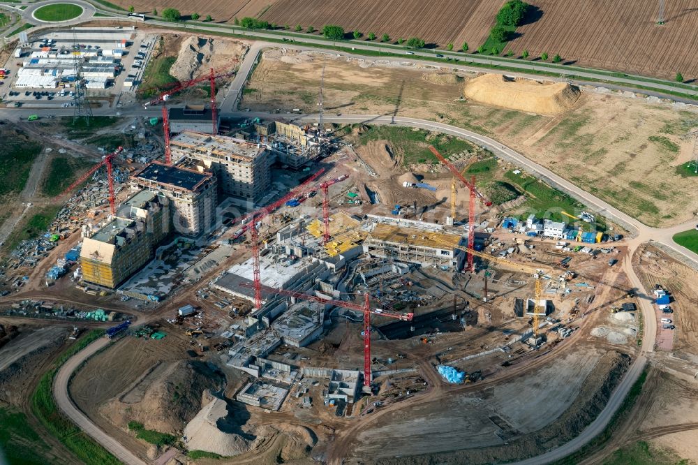 Rust from above - Construction for the new building of the spa and swimming pool at the swimming pool of Recreation Europa-Park in Rust in the state Baden-Wuerttemberg