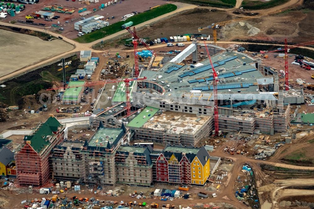 Rust from above - Construction site for the new water world Rulantica in the Europa-Park Rust in Rust in the federal state of Baden-Wuerttemberg