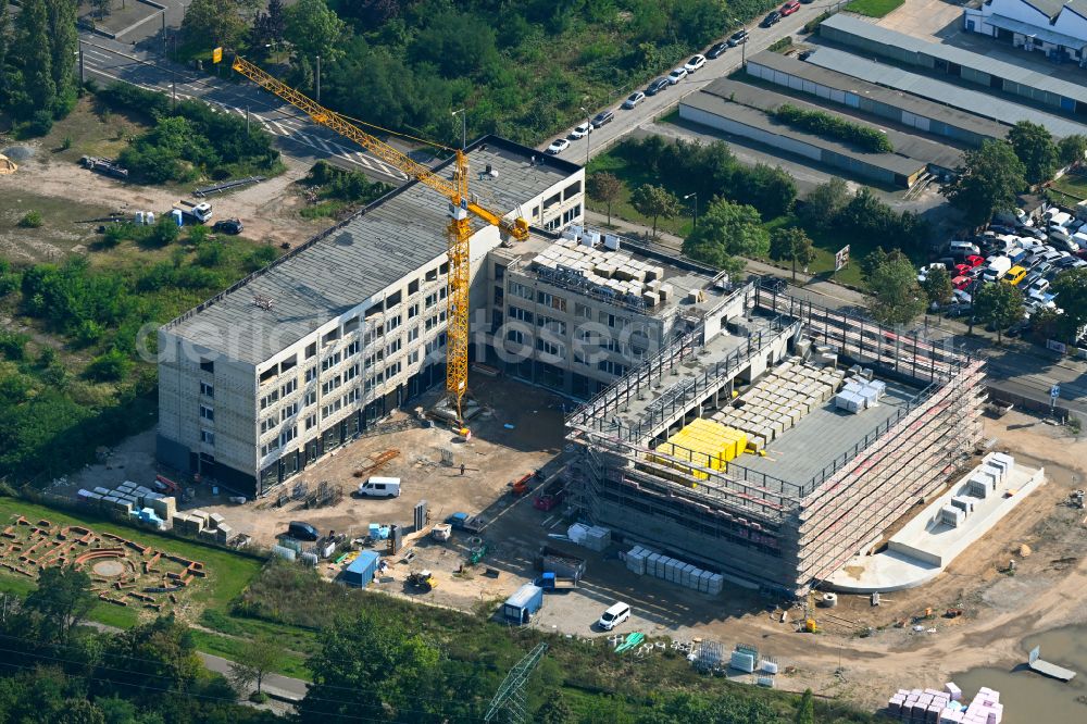 Aerial photograph Dresden - Construction site for the new building complex of the education and training center Beruflichen Schulzentrums (BSZ) fuer Wirtschaft Franz Ludwig Gehe on street Freiberger Strasse in the district Suedvorstadt in Dresden in the state Saxony, Germany