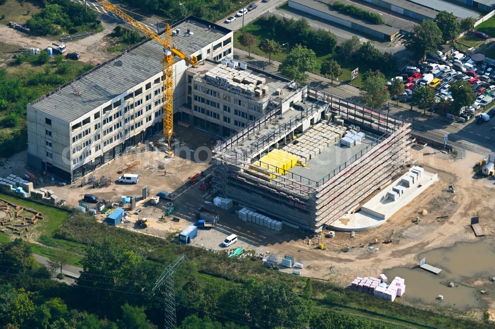 Dresden from the bird's eye view: Construction site for the new building complex of the education and training center Beruflichen Schulzentrums (BSZ) fuer Wirtschaft Franz Ludwig Gehe on street Freiberger Strasse in the district Suedvorstadt in Dresden in the state Saxony, Germany