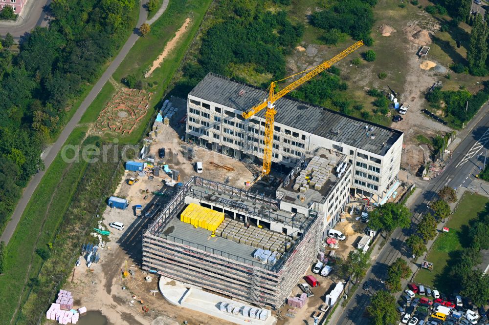 Aerial photograph Dresden - Construction site for the new building complex of the education and training center Beruflichen Schulzentrums (BSZ) fuer Wirtschaft Franz Ludwig Gehe on street Freiberger Strasse in the district Suedvorstadt in Dresden in the state Saxony, Germany