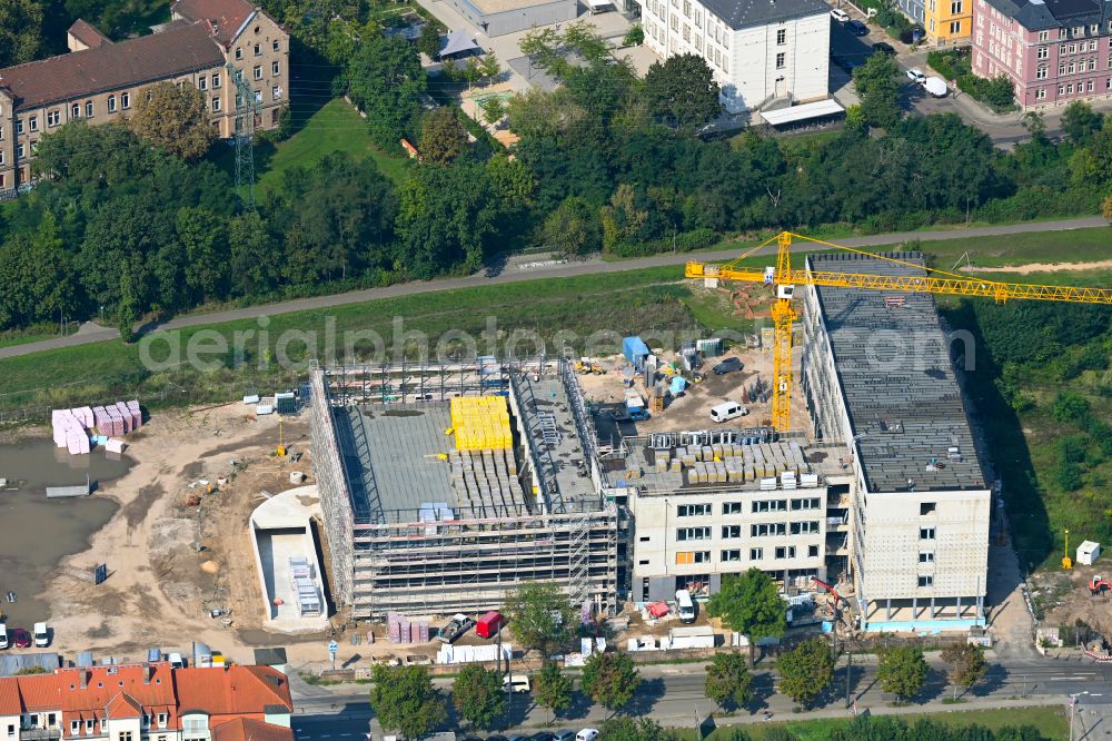 Dresden from the bird's eye view: Construction site for the new building complex of the education and training center Beruflichen Schulzentrums (BSZ) fuer Wirtschaft Franz Ludwig Gehe on street Freiberger Strasse in the district Suedvorstadt in Dresden in the state Saxony, Germany