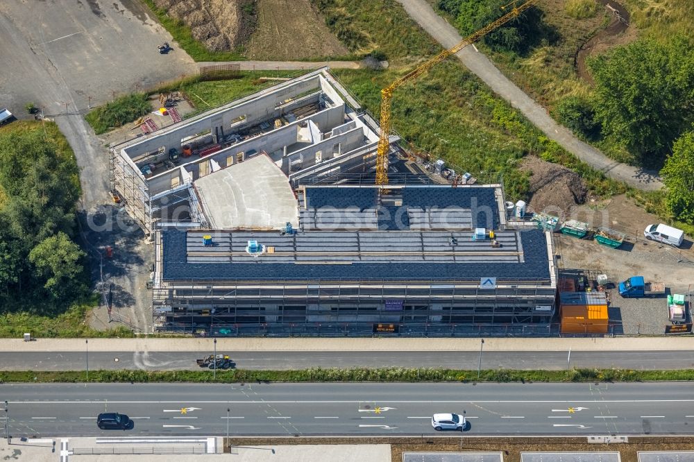 Aerial photograph Arnsberg - Construction site for the new building complex of the education and training center - vocational promotion center on Kleinbahnstrasse in Arnsberg in the state North Rhine-Westphalia, Germany