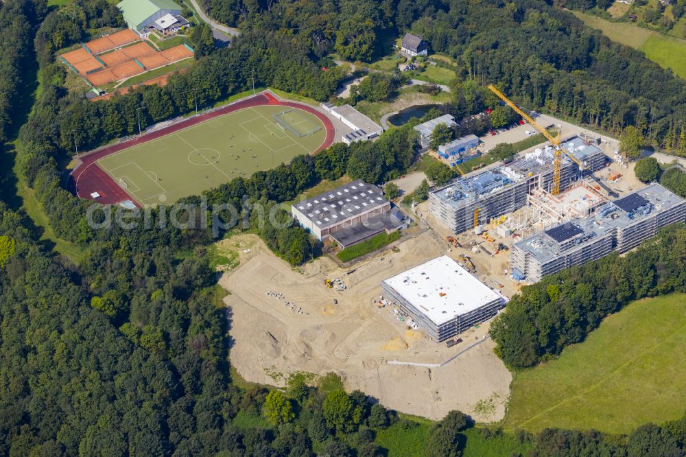 Velbert from the bird's eye view: Construction site for the new building complex of the educational center Gesamtschule Neviges on the street Waldschloesschen in Velbert in the Ruhr area in the federal state of North Rhine-Westphalia, Germany