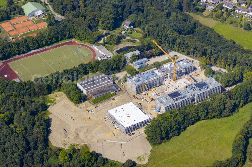 Aerial image Velbert - Construction site for the new building complex of the educational center Gesamtschule Neviges on the street Waldschloesschen in Velbert in the Ruhr area in the federal state of North Rhine-Westphalia, Germany