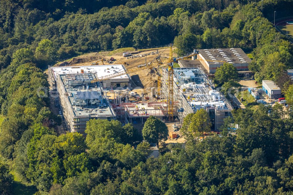 Velbert from the bird's eye view: Construction site for the new building complex of the educational center Gesamtschule Neviges on the street Waldschloesschen in Velbert in the Ruhr area in the federal state of North Rhine-Westphalia, Germany