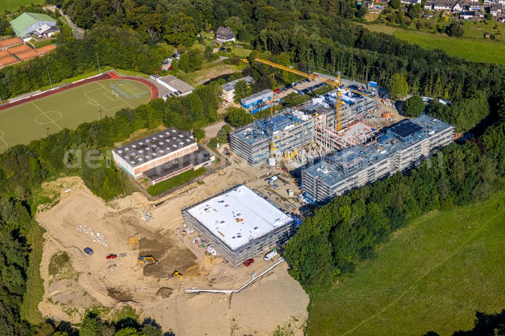 Velbert from above - Construction site for the new building complex of the educational center Gesamtschule Neviges on the street Waldschloesschen in Velbert in the Ruhr area in the federal state of North Rhine-Westphalia, Germany