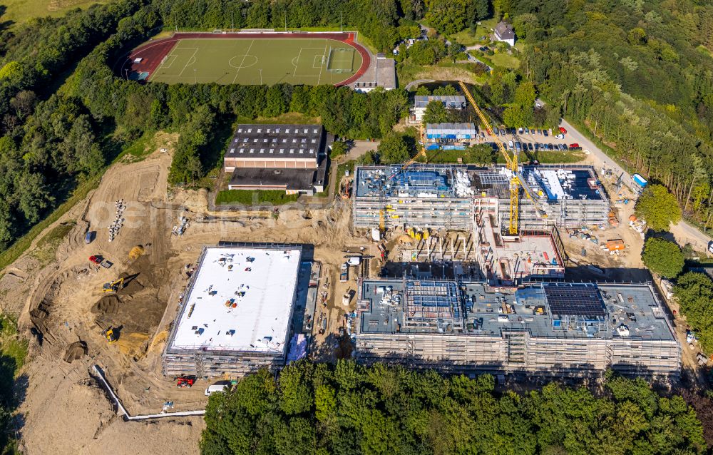 Velbert from the bird's eye view: Construction site for the new building complex of the educational center Gesamtschule Neviges on the street Waldschloesschen in Velbert in the Ruhr area in the federal state of North Rhine-Westphalia, Germany