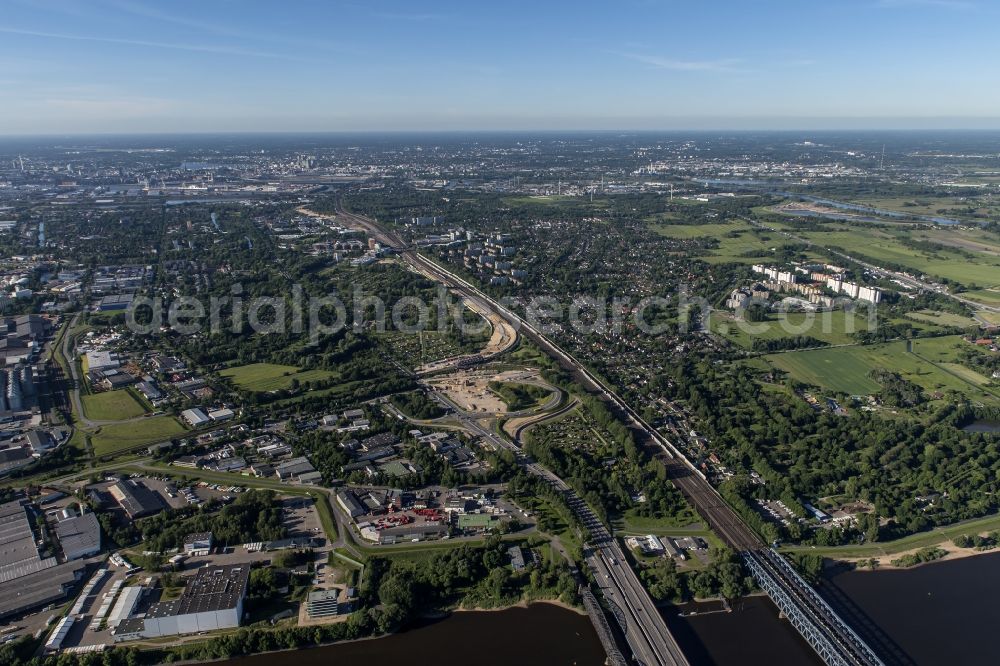 Aerial image Hamburg - New construction site of the autobahn course of the BAB Wilhelmsburger Reichsstrasse / B75 in Hamburg, Germany