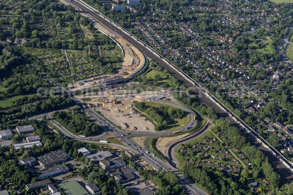 Aerial photograph Hamburg - New construction site of the autobahn course of the BAB Wilhelmsburger Reichsstrasse / B75 in Hamburg, Germany