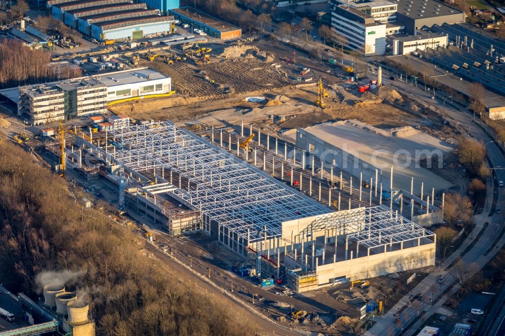 Dortmund from the bird's eye view: Construction site for the new building a?? WILO Campus Dortmund a?? on Nortkirchenstrasse in the district Hoerde in Dortmund in the state North Rhine-Westphalia, Germany