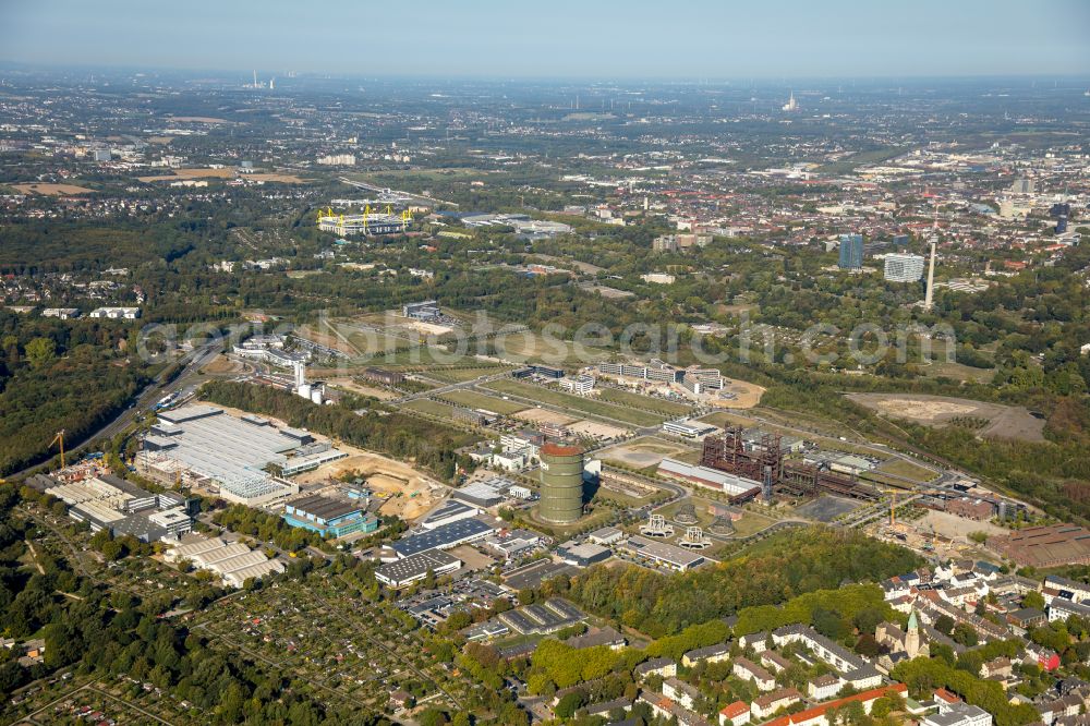 Dortmund from above - construction site for the new building WILO Campus Dortmund on Nortkirchenstrasse in the district Phoenix West in Dortmund in the state North Rhine-Westphalia, Germany