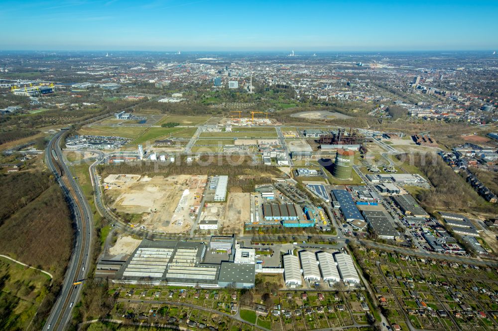 Dortmund from above - construction site for the new building WILO Campus Dortmund on Nortkirchenstrasse in the district Phoenix West in Dortmund in the state North Rhine-Westphalia, Germany