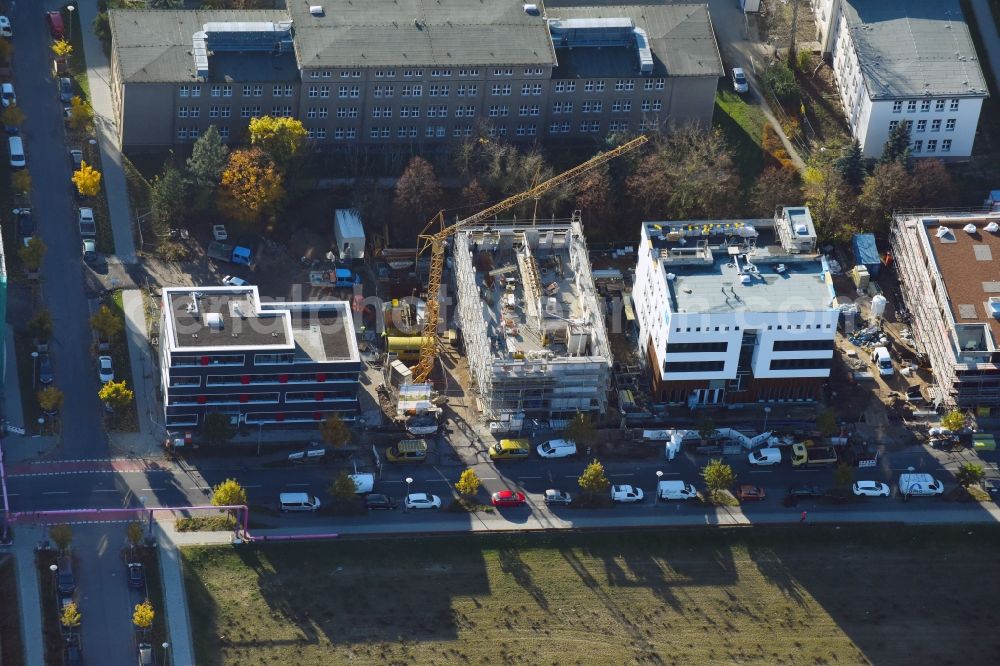 Aerial image Berlin - Construction site for the new building of WINDnovation Engineering Solutions GmbH on Wagner-Regeny-Strasse in the district Adlershof in Berlin, Germany