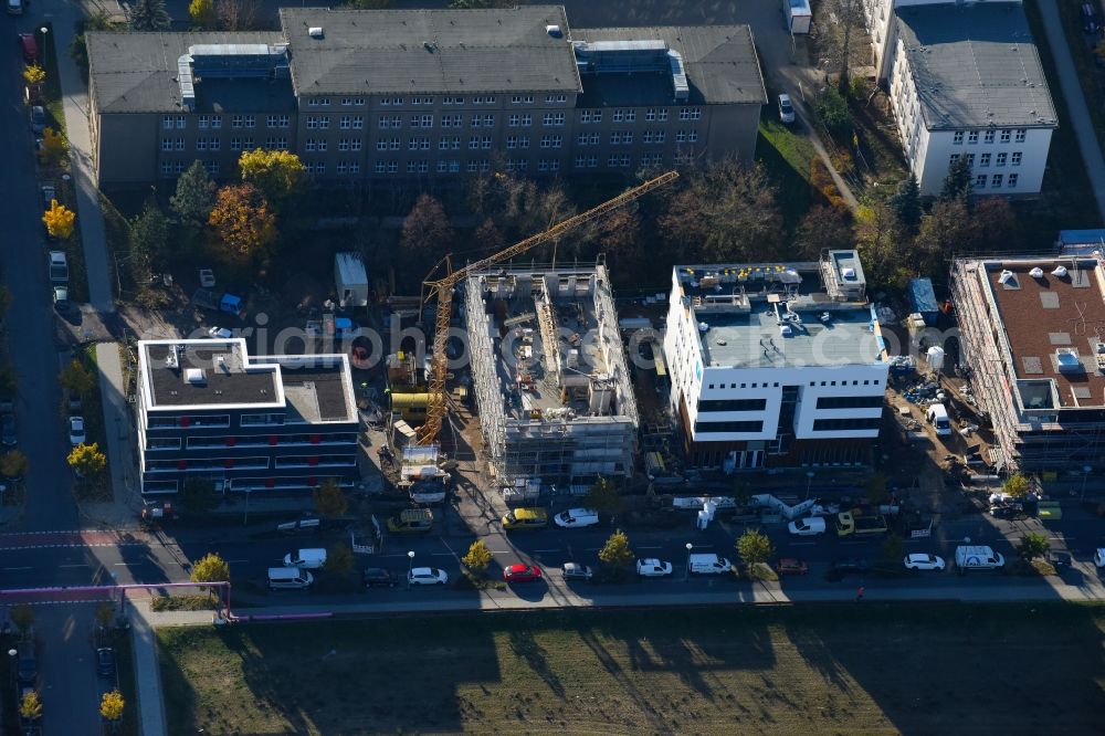 Aerial photograph Berlin - Construction site for the new building of WINDnovation Engineering Solutions GmbH on Wagner-Regeny-Strasse in the district Adlershof in Berlin, Germany