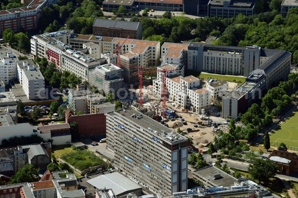 Aerial image Berlin - Construction project for the new construction of residential and office buildings, for example on the northern plot of the Moeckern, corner Stresemannstrasse a 7-storey office building, the housing project Metronome and the residential project Yours from Reggeborgh PE Deutschland GmbH & Co.KG, a residential and commercial building on the adjacent area developed by Kondor Wessels Wohnen Berlin GmbH and a new building of the German Bundeswehr Association e. V. in Berlin, Germany