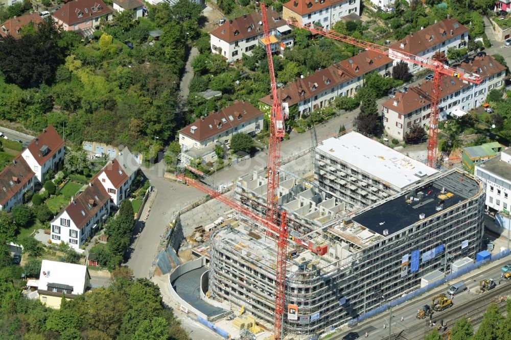 Stuttgart from the bird's eye view: Construction site for the new building of the residential and business center Loewentorcenter on Heilbronner Strasse in Stuttgart in the state of Baden-Wuerttemberg. The building is being developed by EEW