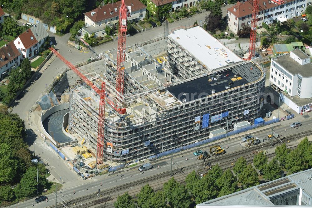 Aerial image Stuttgart - Construction site for the new building of the residential and business center Loewentorcenter on Heilbronner Strasse in Stuttgart in the state of Baden-Wuerttemberg. The building is being developed by EEW