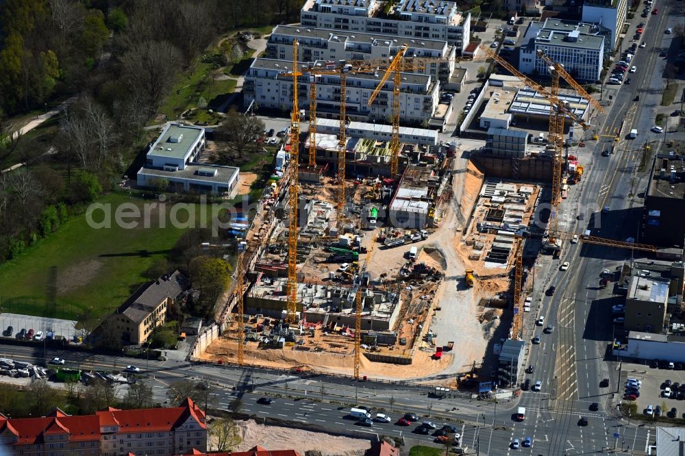 Aerial image Nürnberg - Construction site to build a new multi-family residential and commercial building quarter Seetor City Campus on Ostendstrasse - corner of Dr.-Gustav-Heinemann-Strasse in Nuremberg in the state Bavaria, Germany