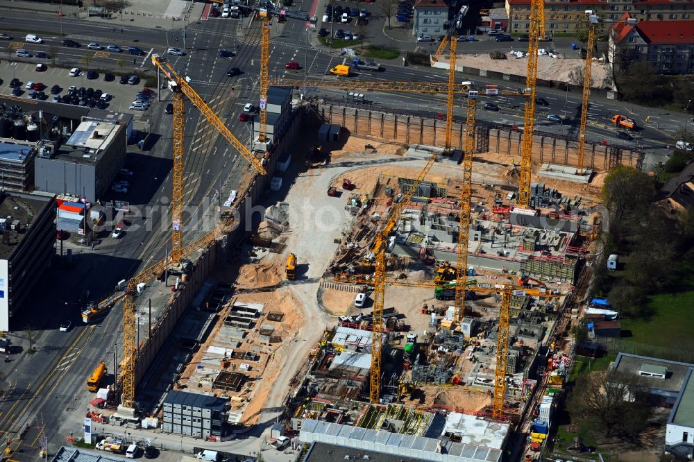 Nürnberg from above - Construction site to build a new multi-family residential and commercial building quarter Seetor City Campus on Ostendstrasse - corner of Dr.-Gustav-Heinemann-Strasse in Nuremberg in the state Bavaria, Germany