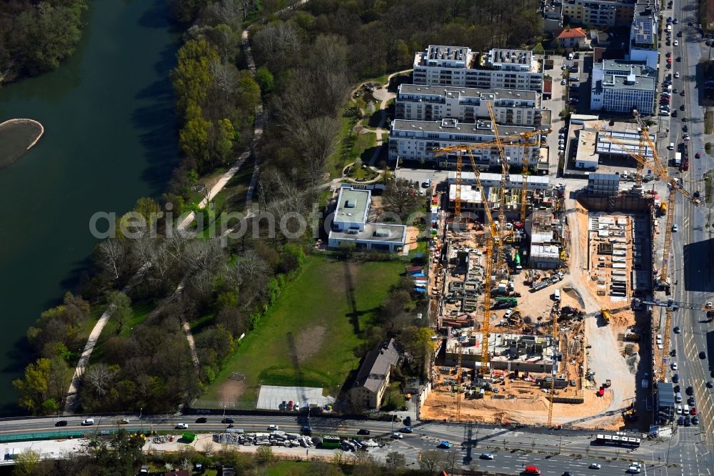 Aerial image Nürnberg - Construction site to build a new multi-family residential and commercial building quarter Seetor City Campus on Ostendstrasse - corner of Dr.-Gustav-Heinemann-Strasse in Nuremberg in the state Bavaria, Germany