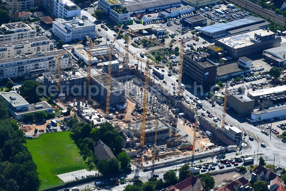 Aerial photograph Nürnberg - Construction site to build a new multi-family residential and commercial building quarter Seetor City Campus on Ostendstrasse - corner of Dr.-Gustav-Heinemann-Strasse in Nuremberg in the state Bavaria, Germany