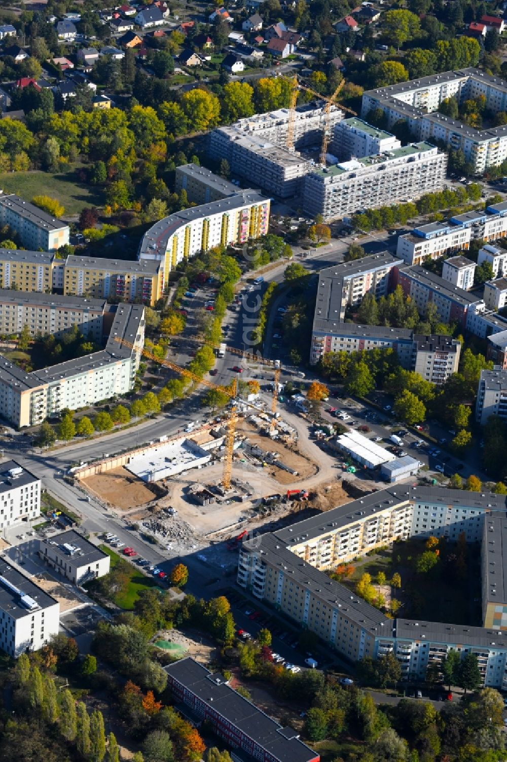 Aerial image Berlin - Construction site for the new residential and commercial building on the Albert-Kuntz-Strasse corner Louis-Lewin-Strasse - Adele-Sandrock-Strasse in the district Hellersdorf in Berlin, Germany