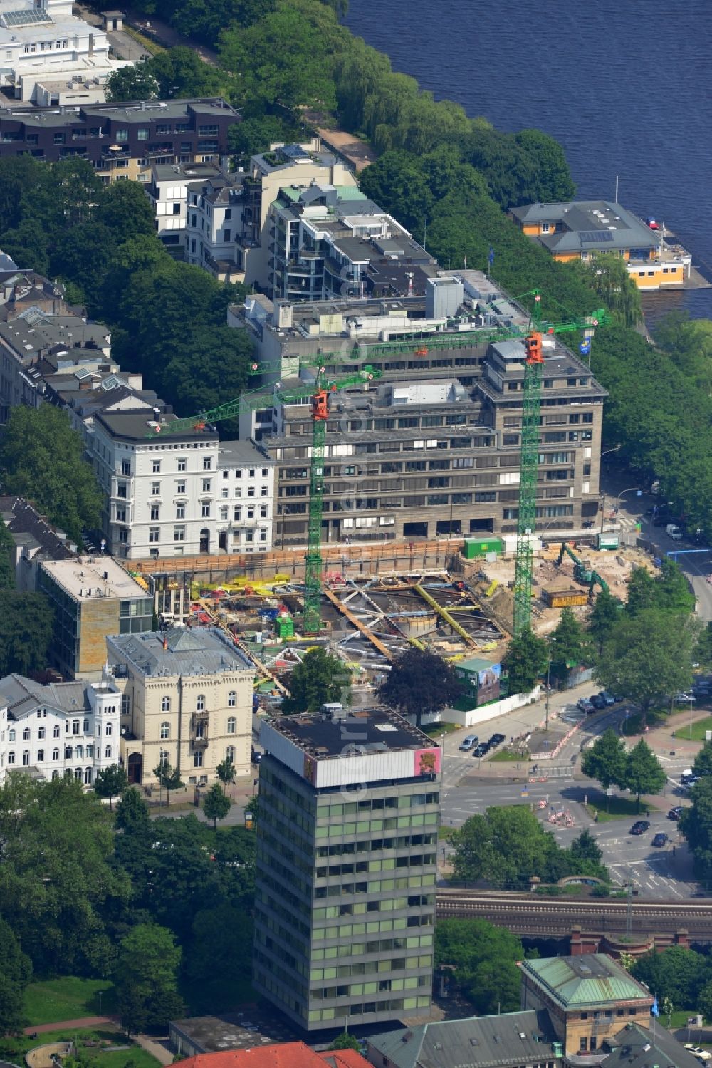 Aerial photograph Hamburg Rotherbaum - New construction of residential and commercial building Alsterufer 1-3 in Hamburg - Rotherbaum