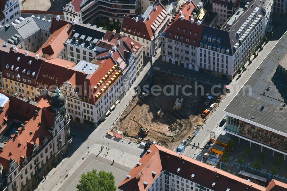 Aerial photograph Dresden - Construction site for the new residential and commercial building of Baywobau GmbH on Schlossstrasse - Sporergasse - Rosmaringasse in Dresden in the state Saxony, Germany