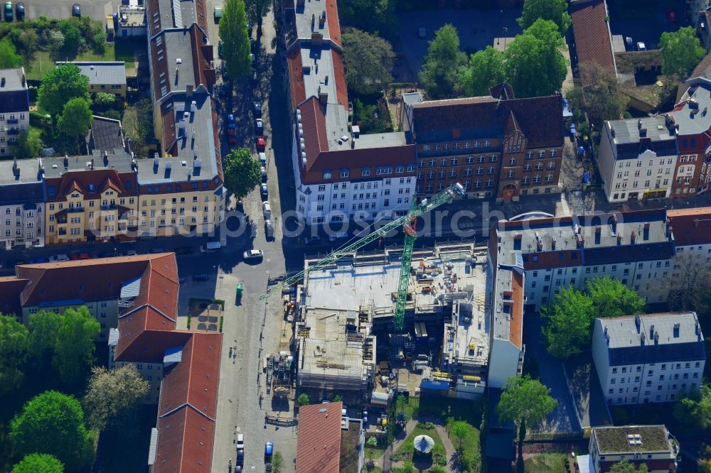 Aerial image Berlin - Construction site to build a new residential and commercial building in Berlin Koepenick