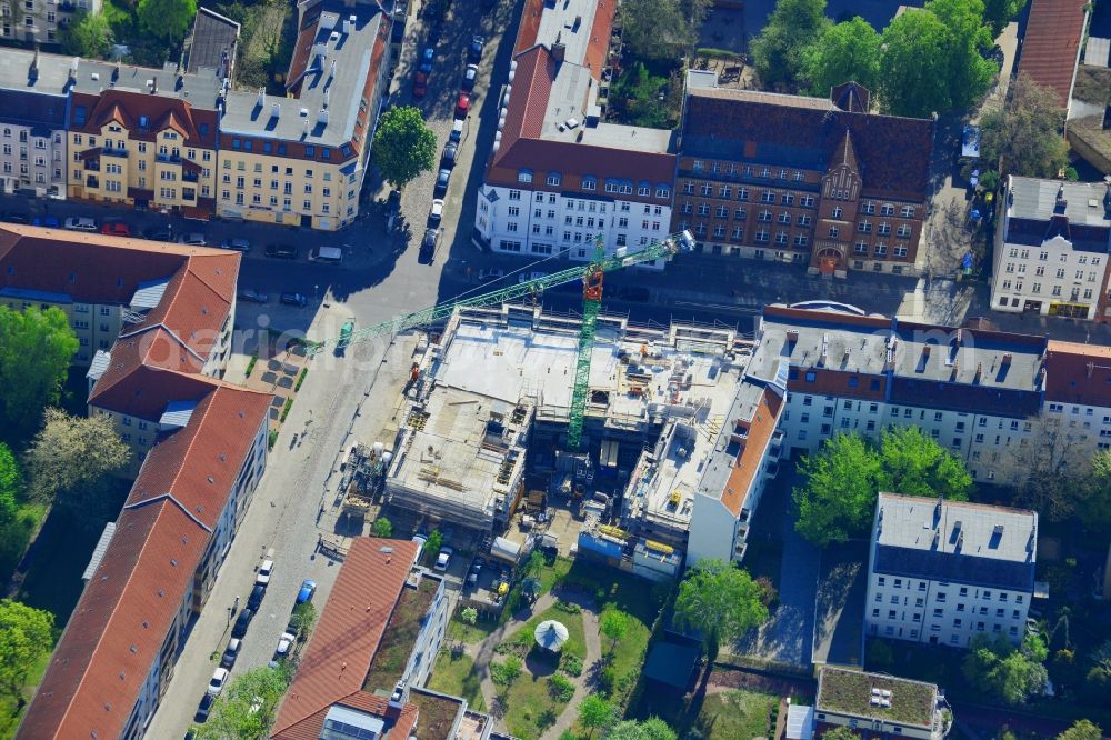 Aerial photograph Berlin - Construction site to build a new residential and commercial building in Berlin Koepenick