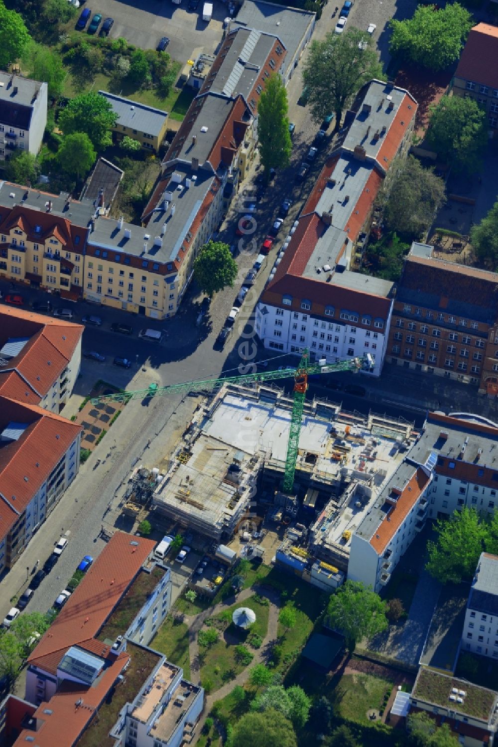 Berlin from above - Construction site to build a new residential and commercial building in Berlin Koepenick