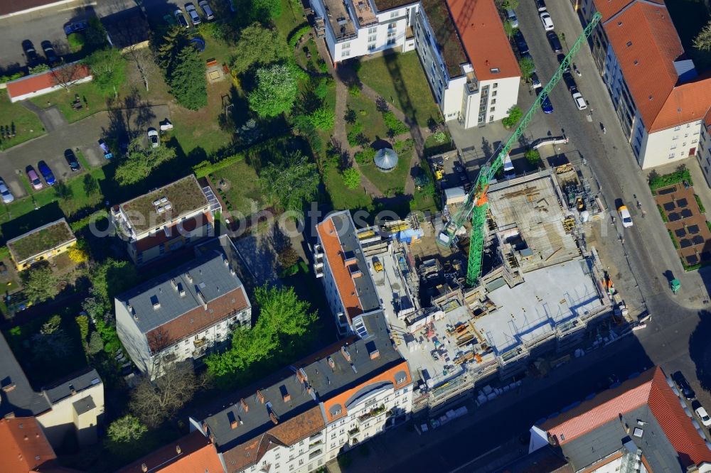 Berlin from the bird's eye view: Construction site to build a new residential and commercial building in Berlin Koepenick