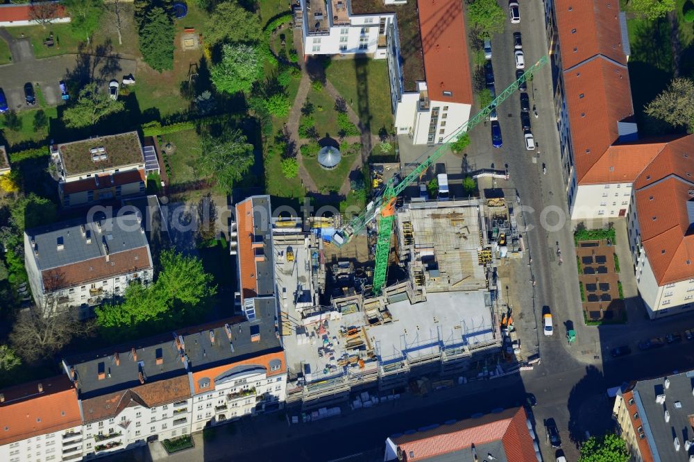 Aerial image Berlin - Construction site to build a new residential and commercial building in Berlin Koepenick