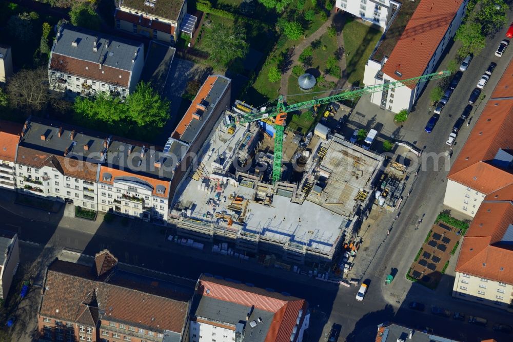 Aerial photograph Berlin - Construction site to build a new residential and commercial building in Berlin Koepenick