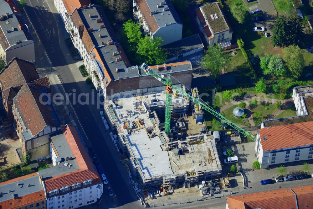 Berlin from the bird's eye view: Construction site to build a new residential and commercial building in Berlin Koepenick