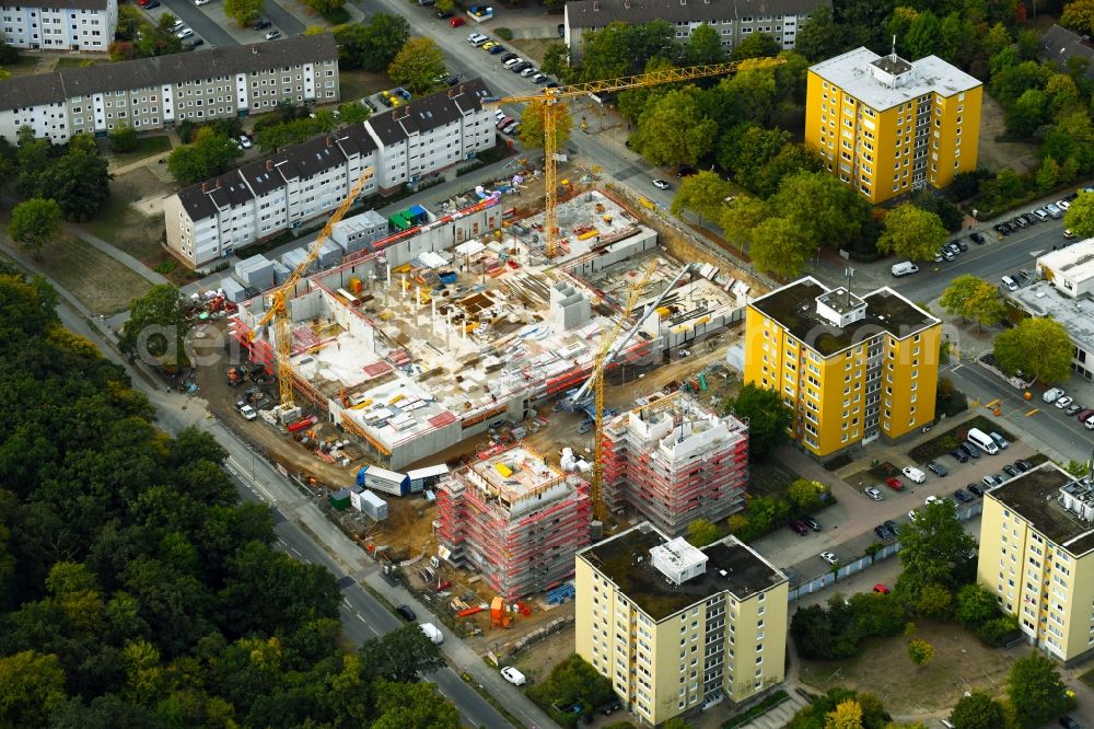 Aerial photograph Wolfsburg - Construction site for the new residential and commercial building on the Breslauer Strasse - Schlesierweg in Wolfsburg in the state Lower Saxony, Germany