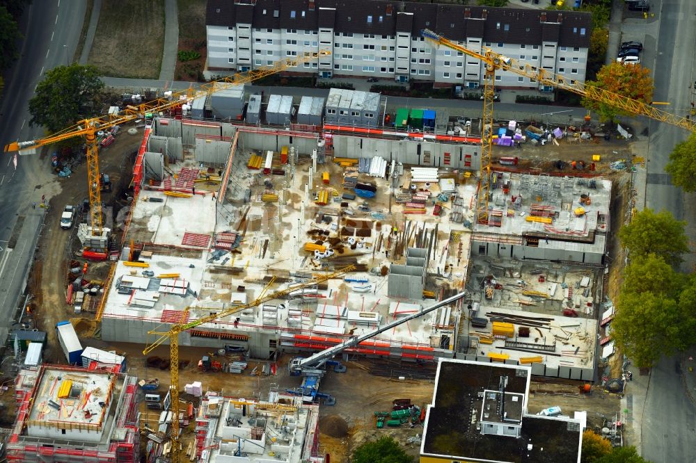 Aerial photograph Wolfsburg - Construction site for the new residential and commercial building on the Breslauer Strasse - Schlesierweg in Wolfsburg in the state Lower Saxony, Germany