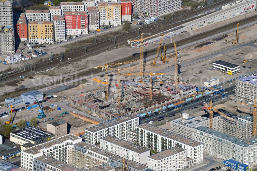 Aerial image Berlin - Construction site for the new residential and commercial building QH Core on Heidestrasse in the district Moabit in Berlin, Germany