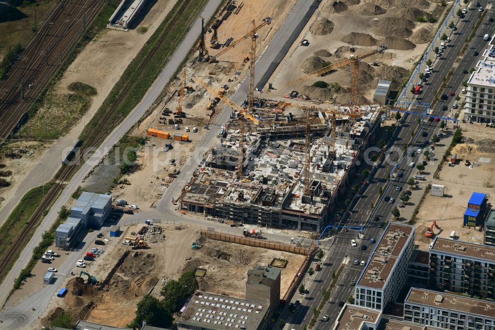 Aerial image Berlin - Construction site for the new residential and commercial building QH Core on Heidestrasse in the district Moabit in Berlin, Germany