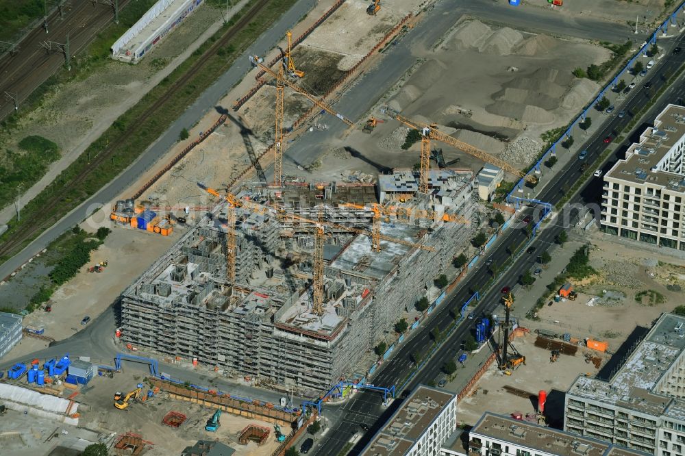 Aerial photograph Berlin - Construction site for the new residential and commercial building QH Core on Heidestrasse in the district Moabit in Berlin, Germany