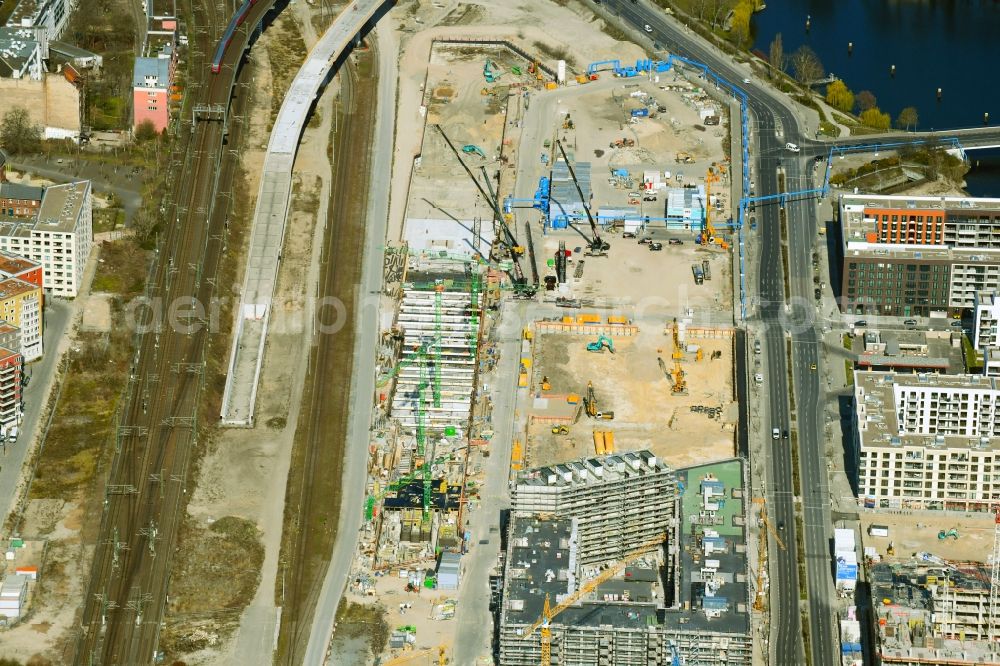 Aerial photograph Berlin - Construction site for the new residential and commercial building QH Core on Heidestrasse in the district Moabit in Berlin, Germany