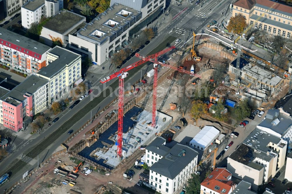 Magdeburg from above - Construction site for the new residential and commercial building on the Danzstrasse corner Breiter Weg in the district Altstadt in Magdeburg in the state Saxony-Anhalt, Germany