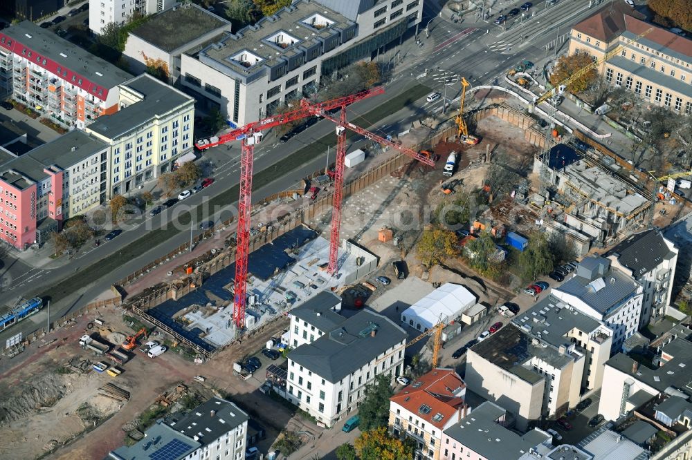 Aerial image Magdeburg - Construction site for the new residential and commercial building on the Danzstrasse corner Breiter Weg in the district Altstadt in Magdeburg in the state Saxony-Anhalt, Germany