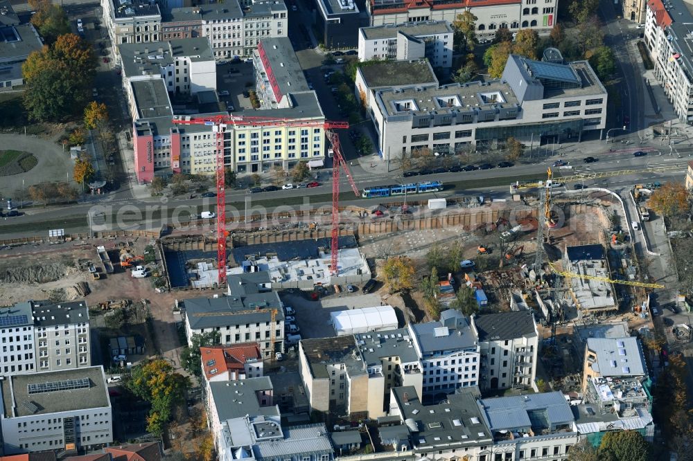 Aerial photograph Magdeburg - Construction site for the new residential and commercial building on the Danzstrasse corner Breiter Weg in the district Altstadt in Magdeburg in the state Saxony-Anhalt, Germany