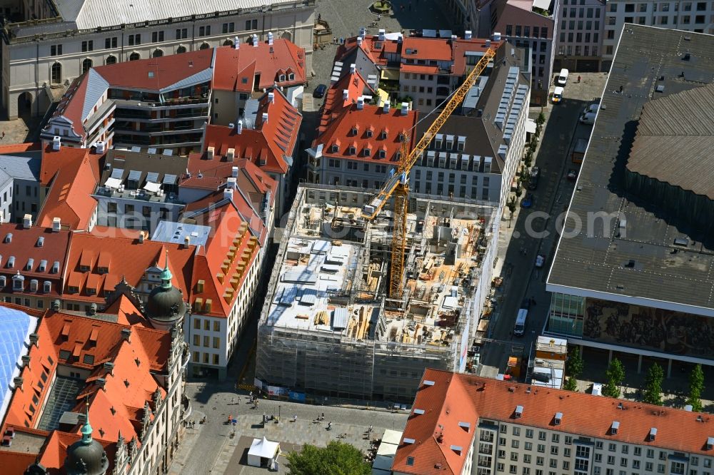 Dresden from above - Construction site for the new residential and commercial building on Schlossstrasse - Sporergasse - Rosmaringasse in the district Innere Altstadt in Dresden in the state Saxony, Germany