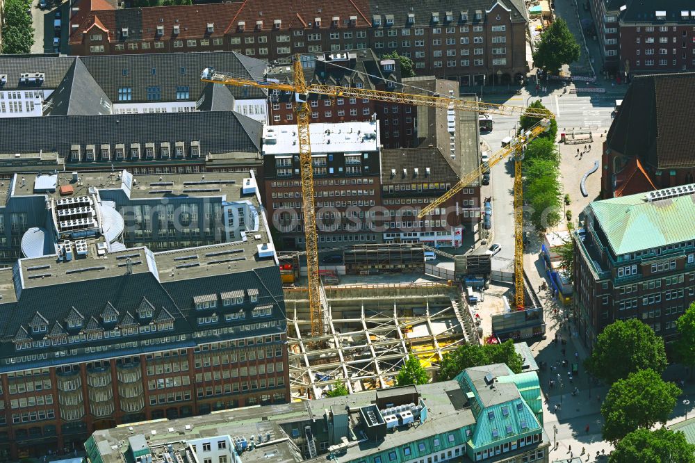 Hamburg from above - Construction site for the new residential and commercial building Elisen-Palais on street Barkhof - Bugenhagenstrasse - Moenckebergstrasse in Hamburg, Germany