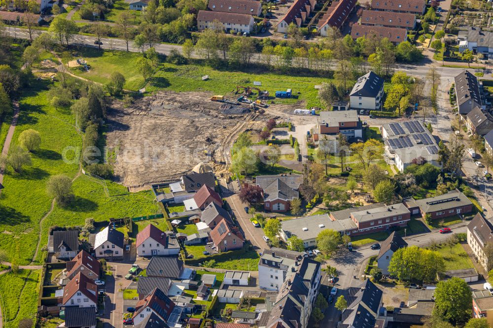 Hamm from above - Construction site for the new residential and commercial building An of Erloeserkirche in Hamm at Ruhrgebiet in the state North Rhine-Westphalia, Germany